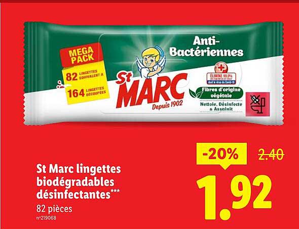 St Marc lingettes biodégradables désinfectantes***