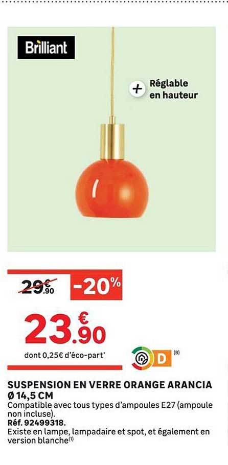 SUSPENSION EN VERRE ORANGE ARANCIA Ø 14,5 CM