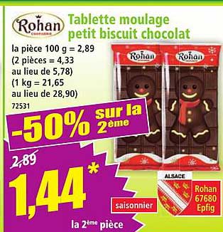 Tablette moulage petit biscuit chocolat
