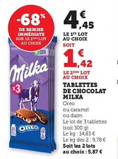 TABLETTES DE CHOCOLAT MILKA