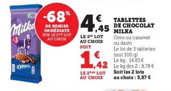 TABLETTES DE CHOCOLAT MILKA
