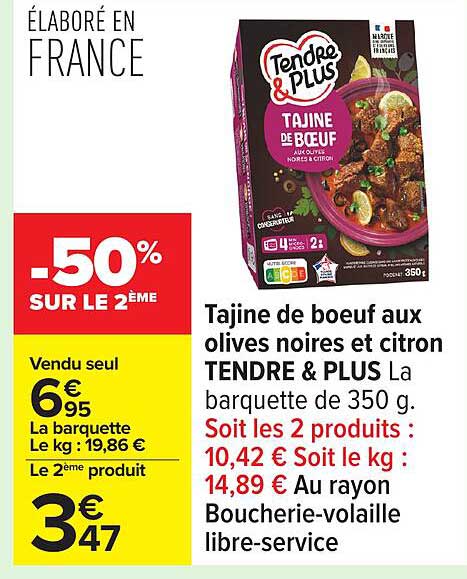 Tajine de boeuf aux olives noires et citron TENDRE & PLUS