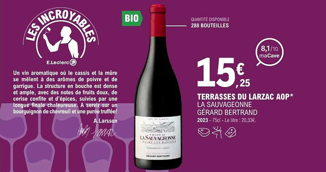 TERRASSES DU LARZAC AOP* LA SAUVAGEONNE GÉRARD BERTRAND