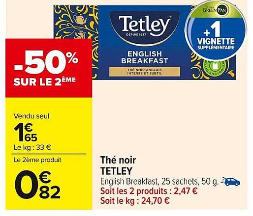 Thé noir TETLEY English Breakfast -50% SUR LE 2ÈME
