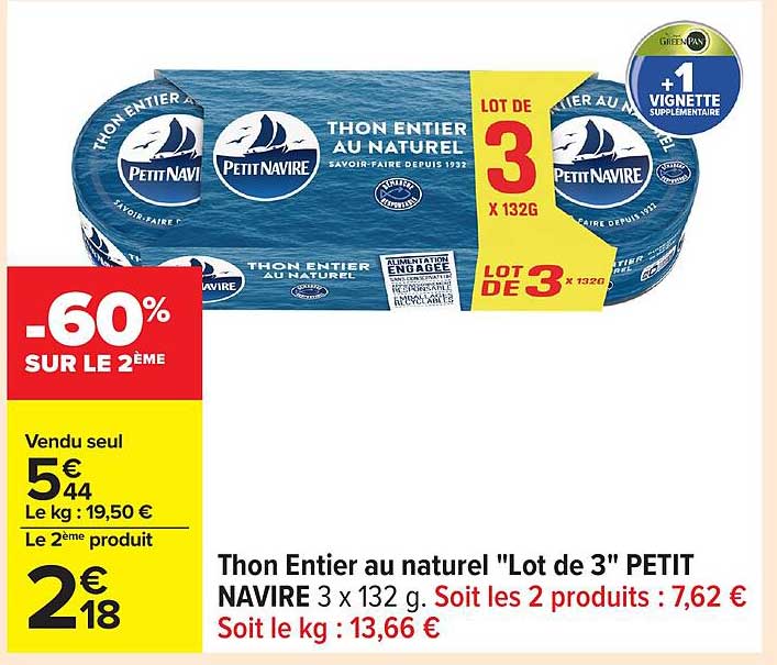 Thon Entier au naturel "Lot de 3" PETIT NAVIRE