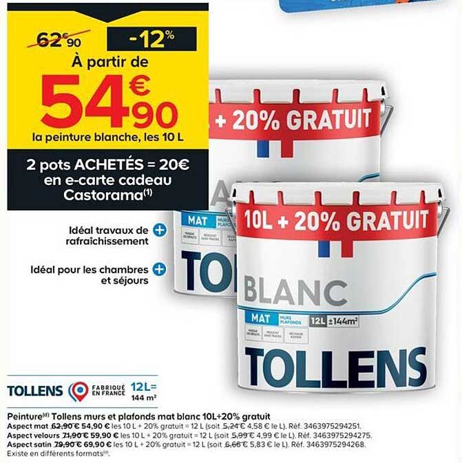 Tolle ns murs et plafonds mat blanc 10L + 20% gratuit