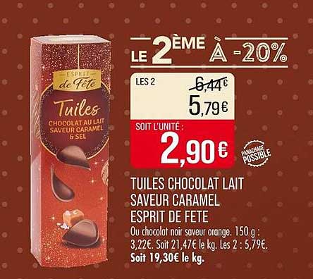 TUILES CHOCOLAT LAIT SAVEUR CARAMEL ESPRIT DE FETE