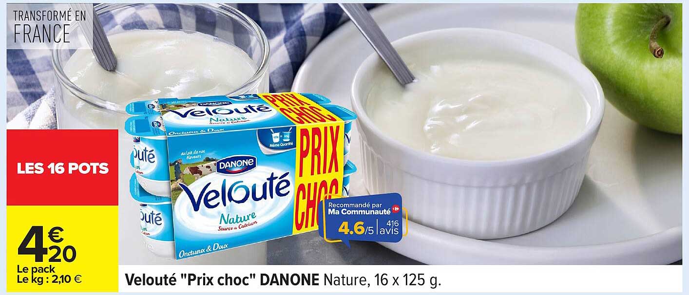 Velouté "Prix choc" DANONE Nature, 16 x 125 g.