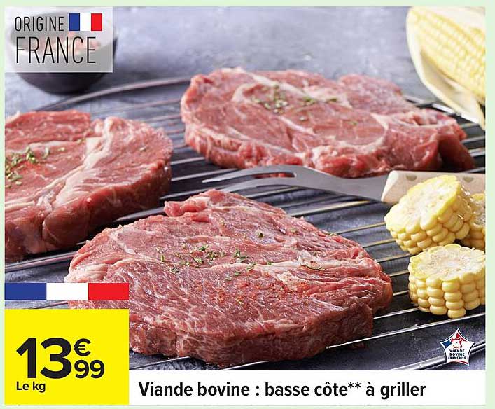 Viande bovine : basse côte** à griller