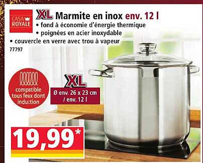 XL Marmite en inox env. 12 l