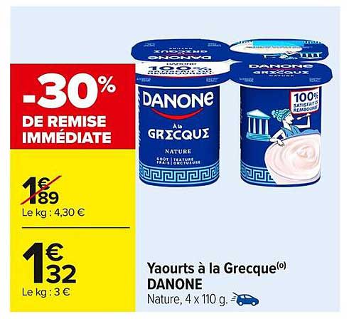 Yaourts à la Grecque(o) DANONE Nature, 4 x 110 g.