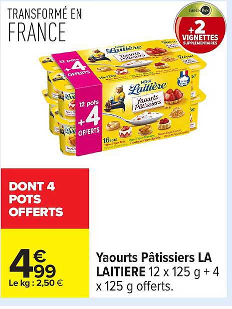 Yaourts Pâtissiers LA LAITIERE 12 x 125 g + 4 x 125 g offerts