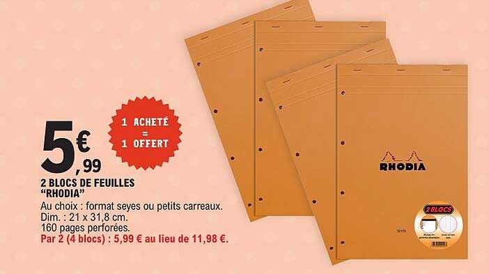 2 BLOCS DE FEUILLES “RHODIA”