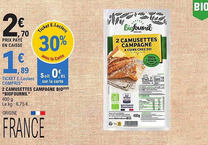2 CAMUSETTES CAMPAGNE BIO* BIOFOURNIL