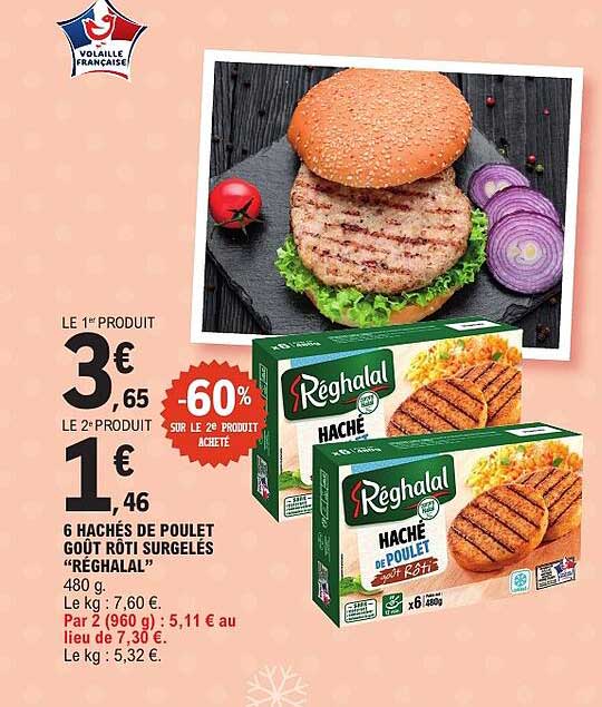 6 HACHÉS DE POULET GOÛT ROTI SURGELÉS “RÉGHALAL”