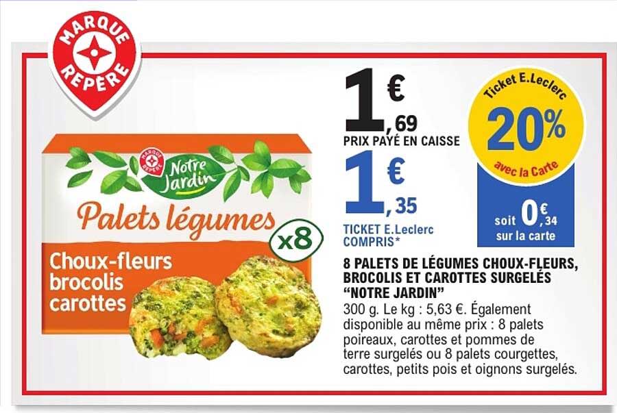8 palets de légumes choux-fleurs, brocolis et carottes surgelés “Notre Jardin”