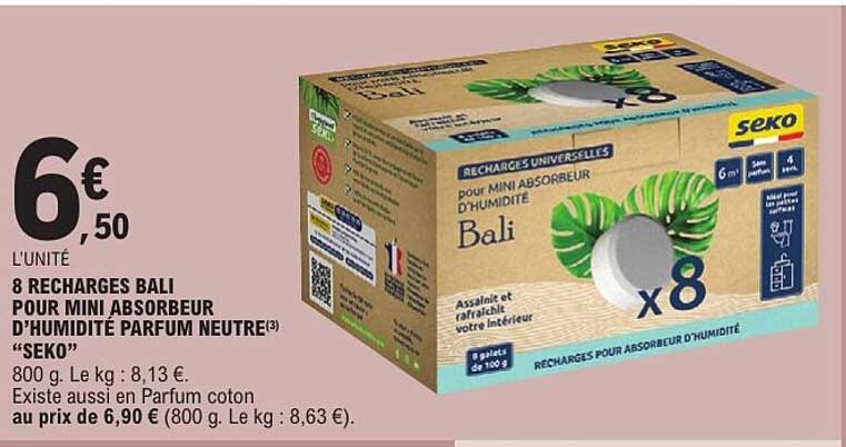 8 RECHARGES BALI POUR MINI ABSORBEUR D'HUMIDITÉ PARFUM NEUTRE “SEKO”