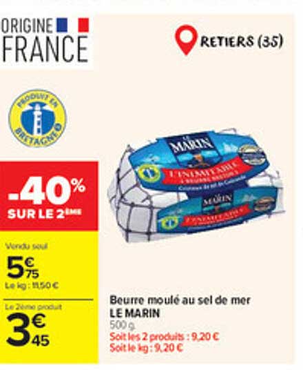 Beurre moulé au sel de mer LE MARIN 500 g