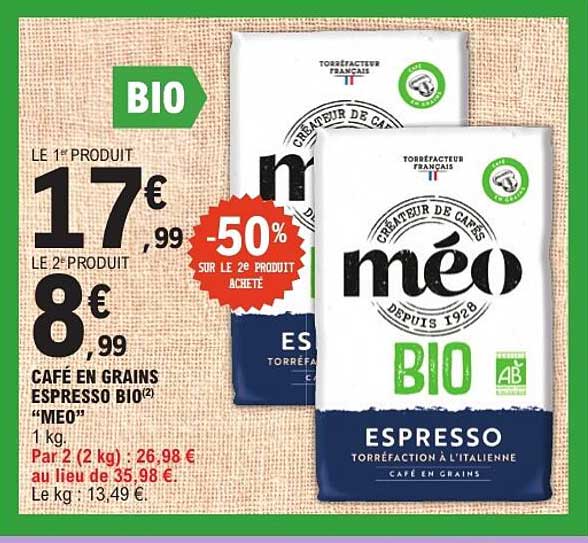 CAFÉ EN GRAINS ESPRESSO BIO “MEO” 1 kg