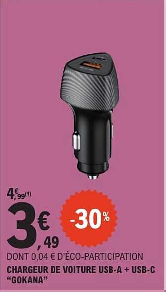 CHARGEUR DE VOITURE USB-A + USB-C "GOKANA"