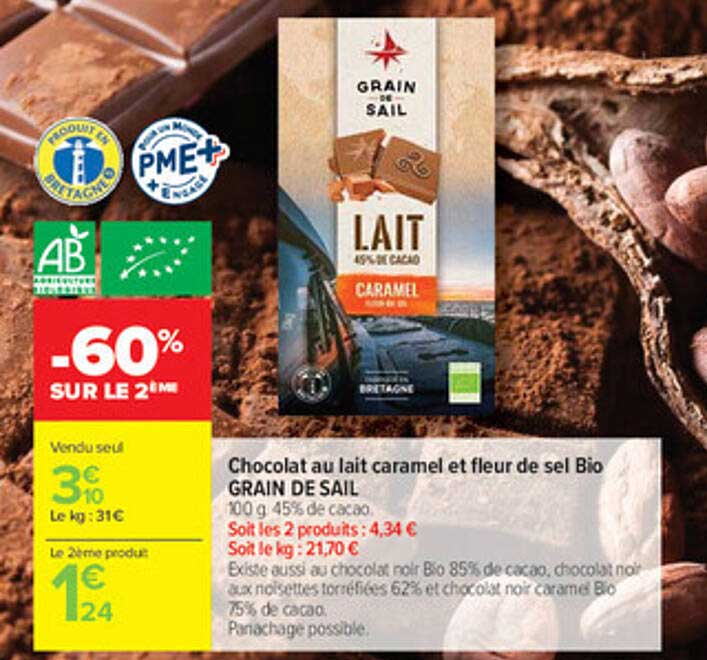 Chocolat au lait caramel et fleur de sel Bio GRAIN DE SAIL