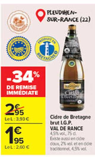 Cidre de Bretagne brut I.G.P. VAL DE RANCE