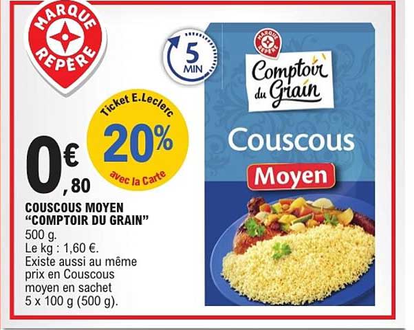 COUSCOUS MOYEN “COMPTOIR DU GRAIN” 500 g.