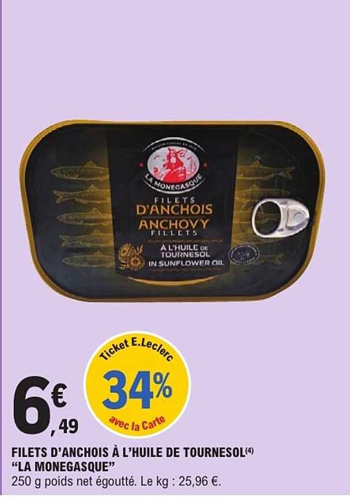 FILETS D’ANCHOIS À L’HUILE DE TOURNESOL "LA MONEGASQUE"