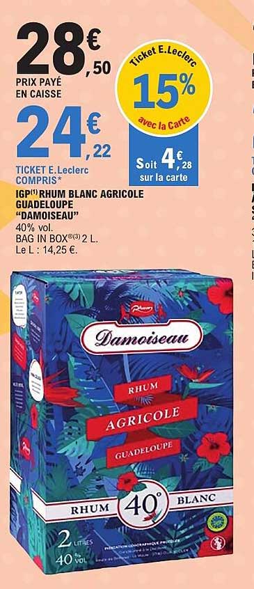 IGP(*) RHUM BLANC AGRICOLE GUADELOUPE “DAMOISEAU”