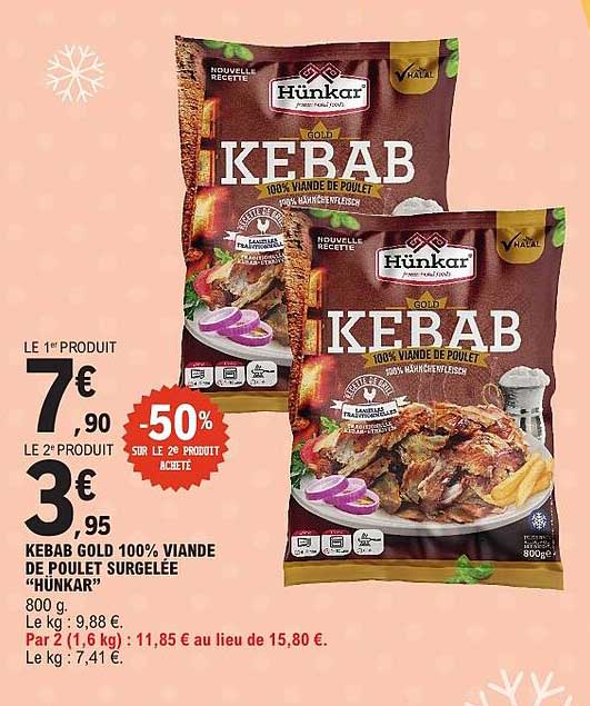 Kebab Gold 100% viande de poulet surgelée "Hünkar"