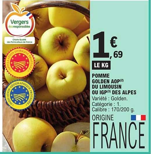 POMME GOLDEN AOP DU LIMOUSIN OU IGP DES ALPES
