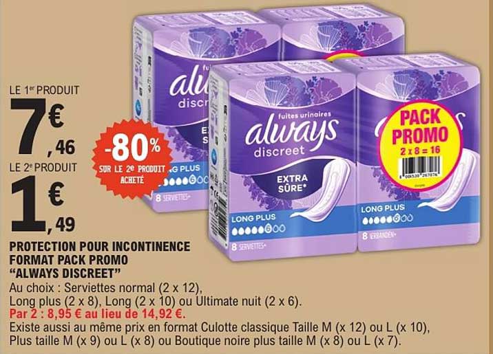 PROTECTION POUR INCONTINENCE FORMAT PACK PROMO “ALWAYS DISCREET”
