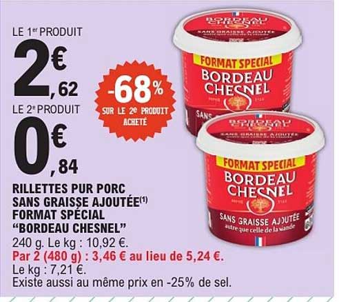 RILLETTES PUR PORC SANS GRAISSE AJOUTÉE FORMAT SPÉCIAL “BORDEAU CHESNEL”
