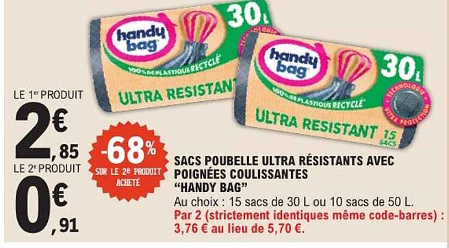 SACS POUBELLE ULTRA RESISTANTS AVEC POIGNEES COULISSANTES “HANDY BAG”