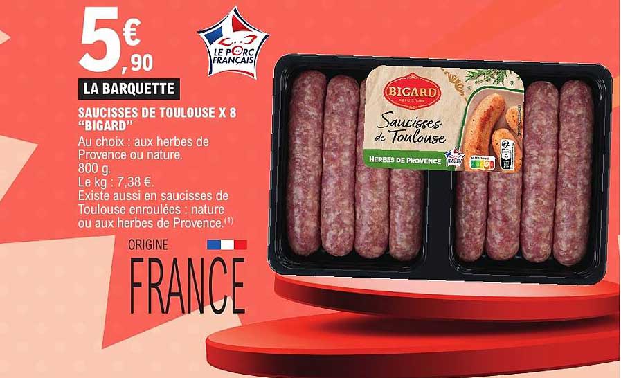 SAUCISSES DE TOULOUSE X 8 "BIGARD"