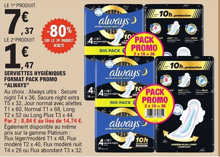 SERVIETTES HYGIÉNIQUES FORMAT PACK PROMO "ALWAYS"