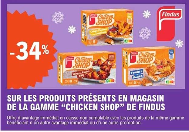 SUR LES PRODUITS PRÉSENTS EN MAGASIN DE LA GAMME “CHICKEN SHOP” DE FINDUS