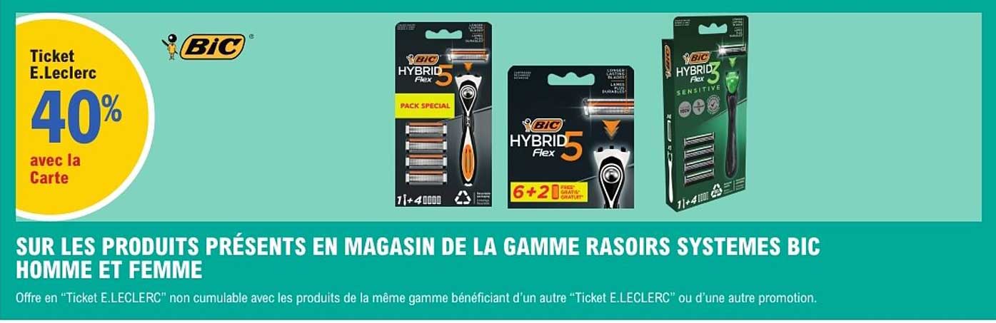 SUR LES PRODUITS PRÉSENTS EN MAGASIN DE LA GAMME RASOIRS SYSTEMES BIC HOMME ET FEMME