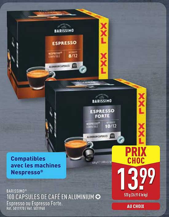 100 CAPSULES DE CAFÉ EN ALUMINIUM - Espresso ou Espresso Forte