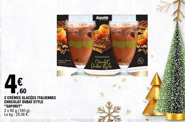 2 CRÈMES GLACÉES ITALIENNES CHOCOLAT DUBAI STYLE "SAPORIT"