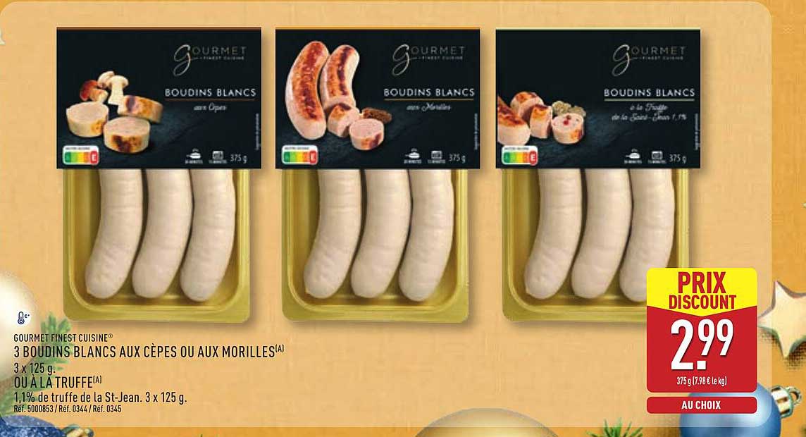 3 Boudins Blancs aux Cèpes ou aux Morilles