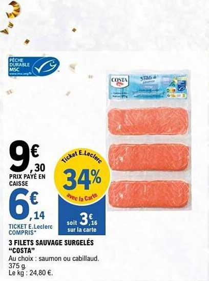3 FILETS SAUVAGE SURGELÉS “COSTA”