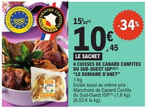 4 CUISSES DE CANARD CONFITES DU SUD-OUEST IGP "LE DOMAINE D'ANET" 1 kg