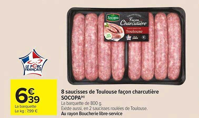 8 saucisses de Toulouse façon charcutière SOCOPA