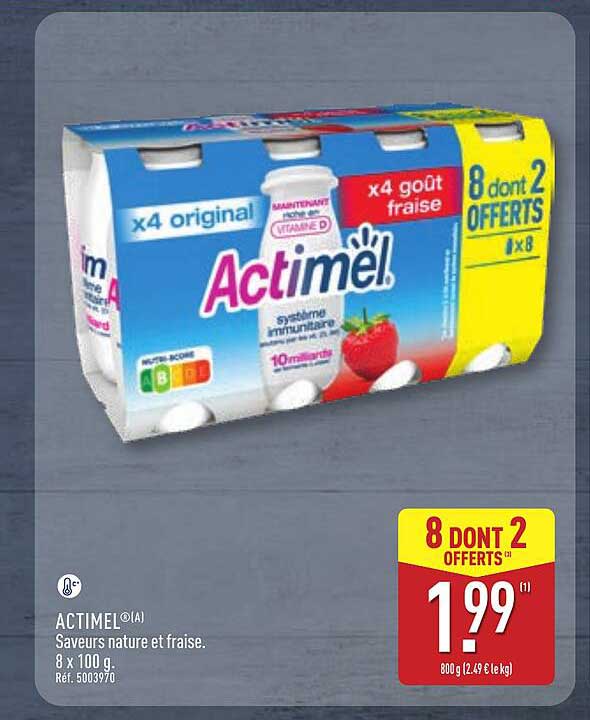 ACTIMEL® Saveurs nature et fraise. 8 x 100 g.