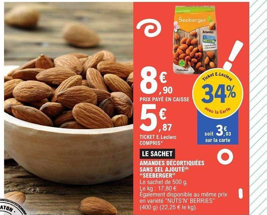 Amandes Décortiquées sans sel ajouté" Seeberger