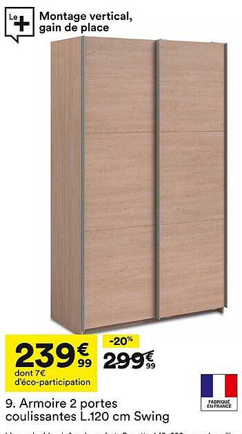 Armoire 2 portes coulissantes L.120 cm Swing