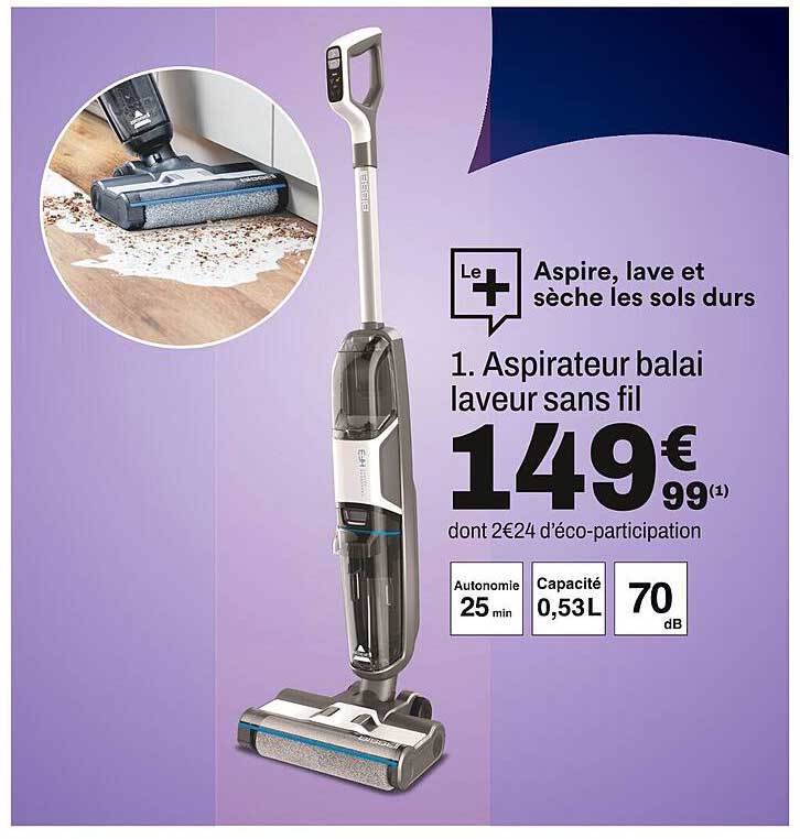 Aspirateur balai laveur sans fil