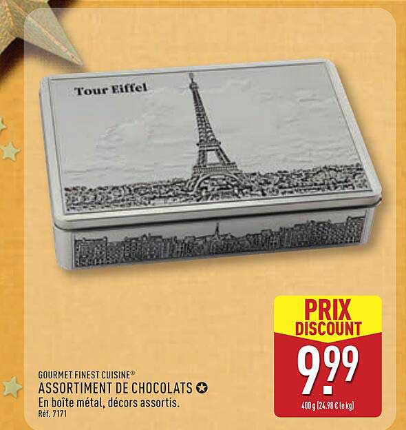 Assortiment de Chocolats en boîte métal, décors assortis