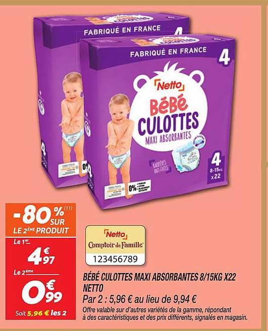 BÉBÉ CULOTTES MAXI ABSORBANTES 8/15KG X22 NETTO